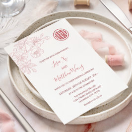 Invitación Boda china floral rosa rubor