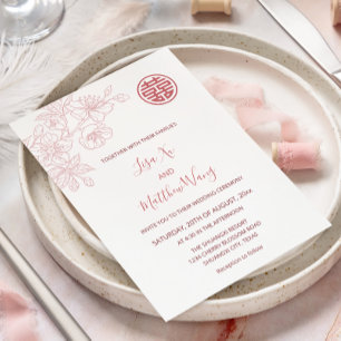 Invitación Boda china floral rosa rubor