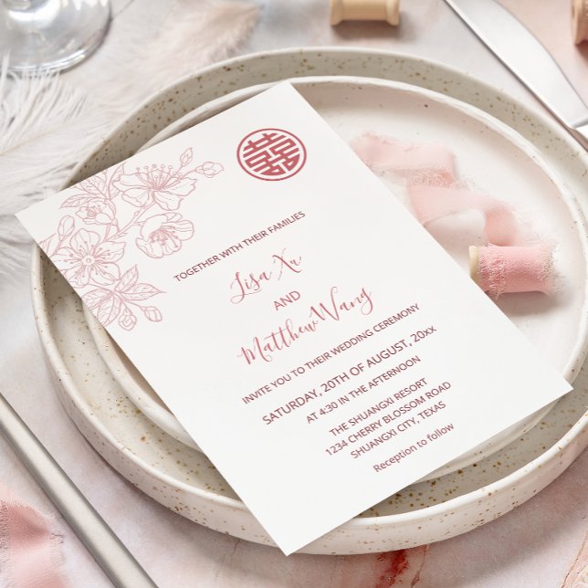 Invitación Boda china floral rosa rubor (Subido por el creador)