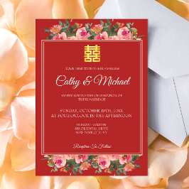 Invitación Boda china moderna de peonía floral rosa