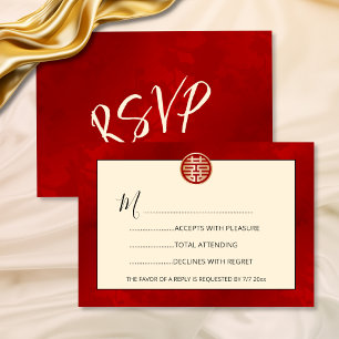 Invitación Boda China RSVP Moderna Roja