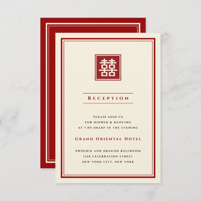 Invitación Boda chino clásico de doble felicidad cuadrado (Anverso / Reverso)