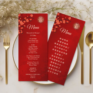 Invitación BODA chino con flores de cerezo rojo BILINGUAL
