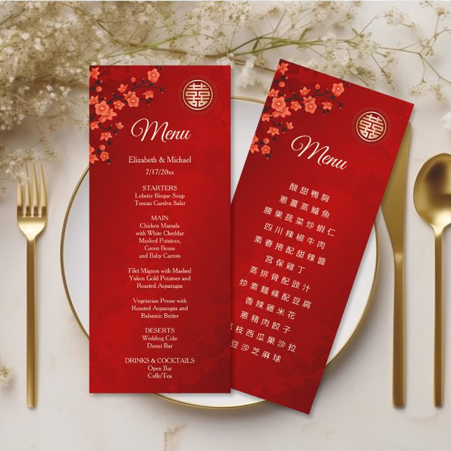 Invitación BODA chino con flores de cerezo rojo BILINGUAL (Subido por el creador)