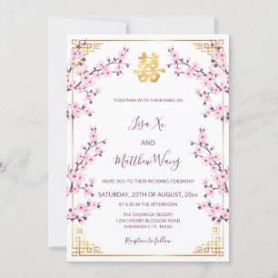 Invitación Boda chino con flores de cerezo rosado