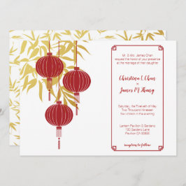 Invitación Boda chino de Bambú dorado de Linterna Roja