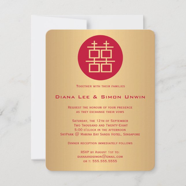 Invitación Boda chino de doble felicidad (Anverso)