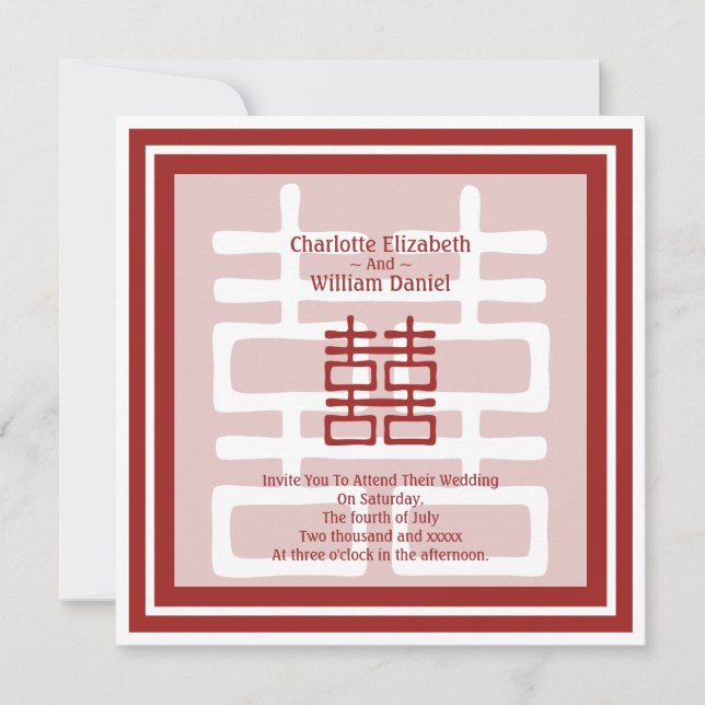 Invitación Boda chino de doble felicidad (Anverso)