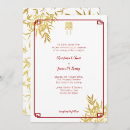 Invitación Boda chino de doble felicidad de bambú de oro