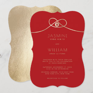 Invitación Boda chino de doble felicidad de unión de nudos do