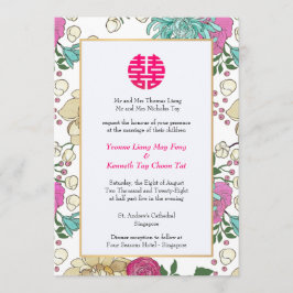 Invitación Boda chino de doble felicidad floral oriental