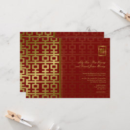 Invitación Boda chino de doble felicidad rojo y dorado modern