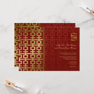 Invitación Boda chino de doble felicidad rojo y dorado modern