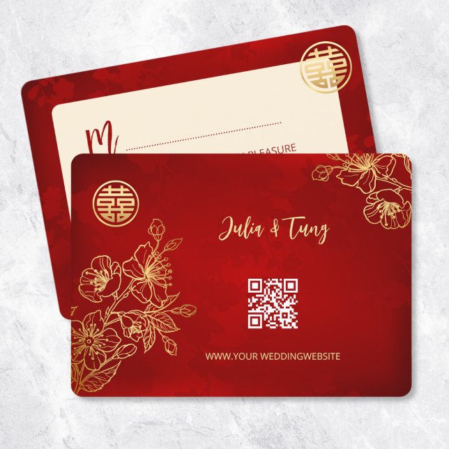 Invitación Boda chino de Floral Line Art RSVP (Subido por el creador)