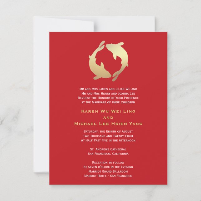 Invitación Boda chino de Koi Gold (Anverso)