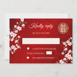 Invitación Boda chino Dusty PInk Cherry Blossom Red RSVP