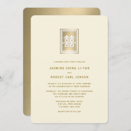 Invitación Boda chino elegante con doble felicidad dorada
