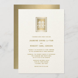 Invitación Boda chino elegante con doble felicidad dorada