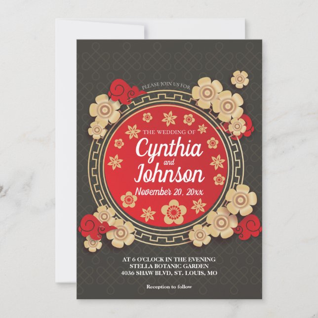 Invitación Boda chino floral (Anverso)