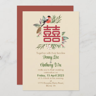 Invitación Boda chino moderno de doble felicidad