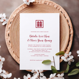 Invitación Boda chino moderno de doble felicidad rojo Invita