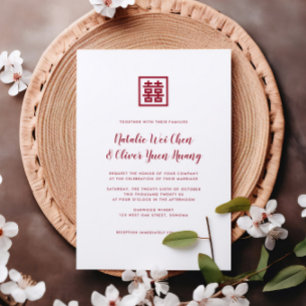Invitación Boda chino moderno de doble felicidad rojo Invita