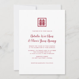 Invitación Boda chino moderno de doble felicidad rojo Invita