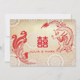 Invitación Boda chino moderno rojo Dragon-Phoenix