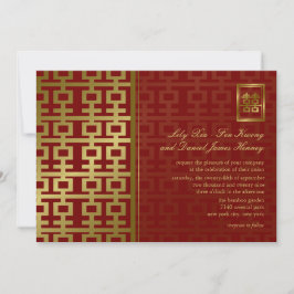 Invitación Boda chino rojo y dorado moderno doble felicidad