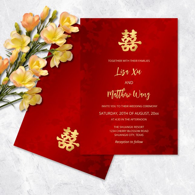 Invitación Boda chino simple de oro rojo (Subido por el creador)