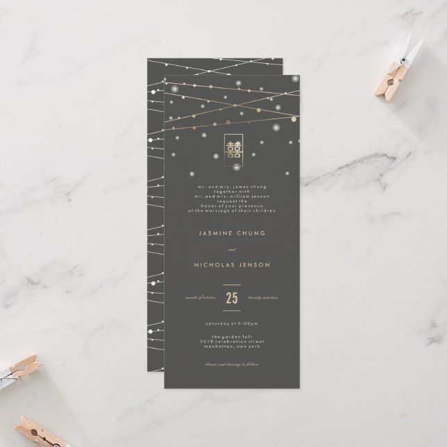 Invitación Boda chino sobre la doble felicidad de oro (Anverso/Reverso In Situ)