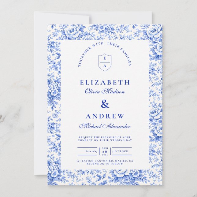 Invitación Boda Chinoiserie Azul Delft (Anverso)