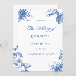 Invitación Boda Chinoiserie azul marino y blanco