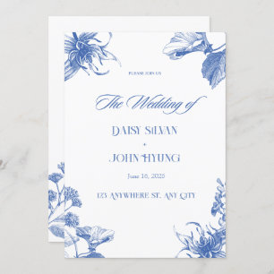 Invitación Boda Chinoiserie azul marino y blanco