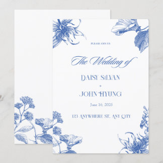 Invitación Boda Chinoiserie azul marino y blanco