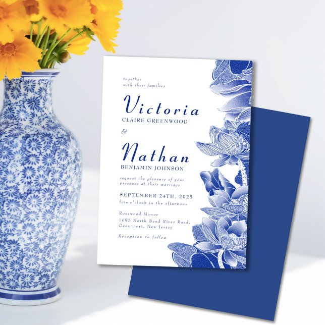 Invitación Boda Chinoiserie Blue & White Lotus Floral (Subido por el creador)