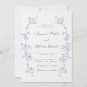 Invitación Boda Chinoiserie floral azul