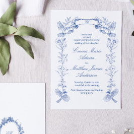 Invitación Boda Chinoiserie floral azul
