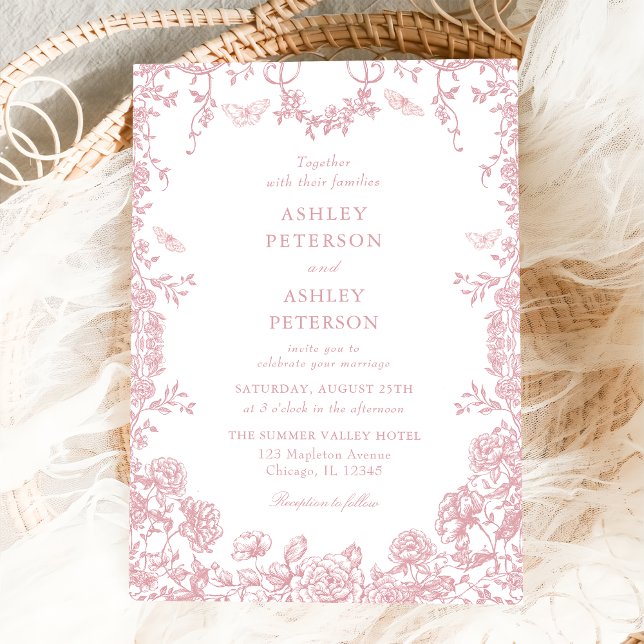 Invitación Boda Chinoiserie floral de tela rosa francesa (Subido por el creador)
