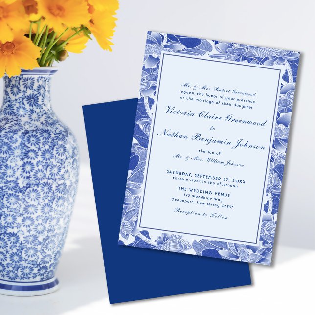 Invitación Boda Chinoiserie Retro Azul clásico moderno (Subido por el creador)