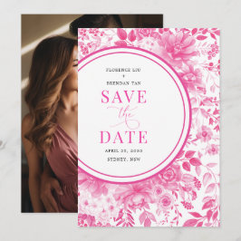 Invitación Boda chsia rosada en Chinoiserie salva la fecha