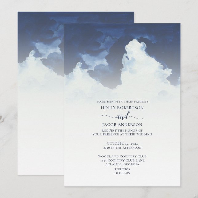 Invitación Boda cielo azul y nubes (Anverso / Reverso)