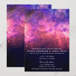 Invitación Boda Cielo Galaxia Cósmica Estrellado Púrpura Rosa