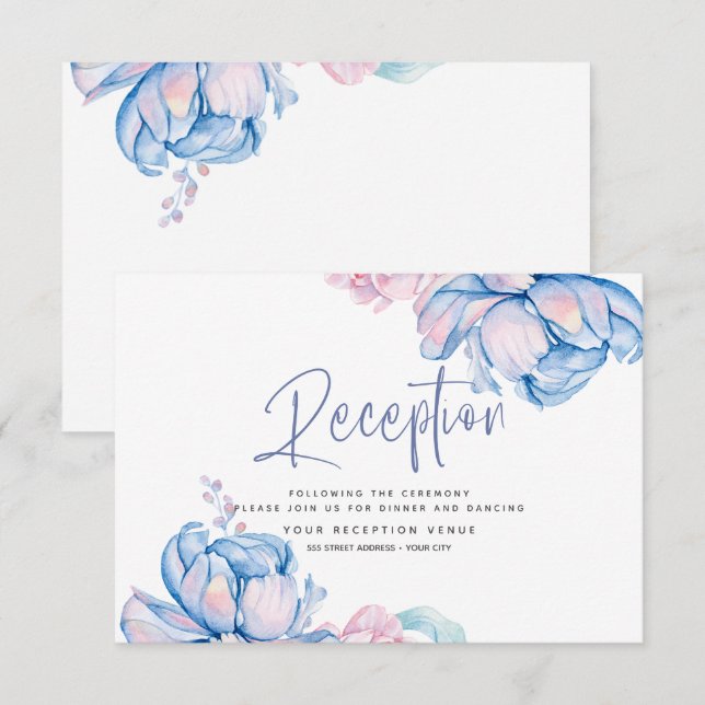 Invitación Boda | Cielos azules y peonetas rosadas de búfalo (Anverso / Reverso)