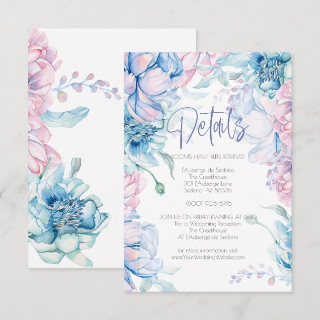 Invitación Boda | Cielos azules y peonetas rosadas de búfalo (Anverso / Reverso)