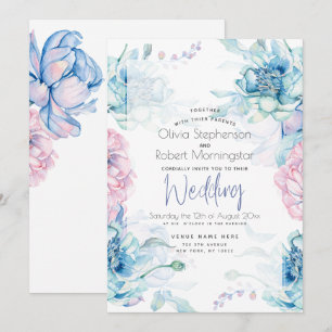 Invitación Boda Cielos azules y peonetas rosadas de búfalo