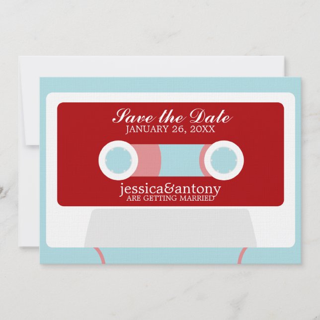Invitación Boda Cinta Mixta Retro Guárdala la Fecha (Anverso)