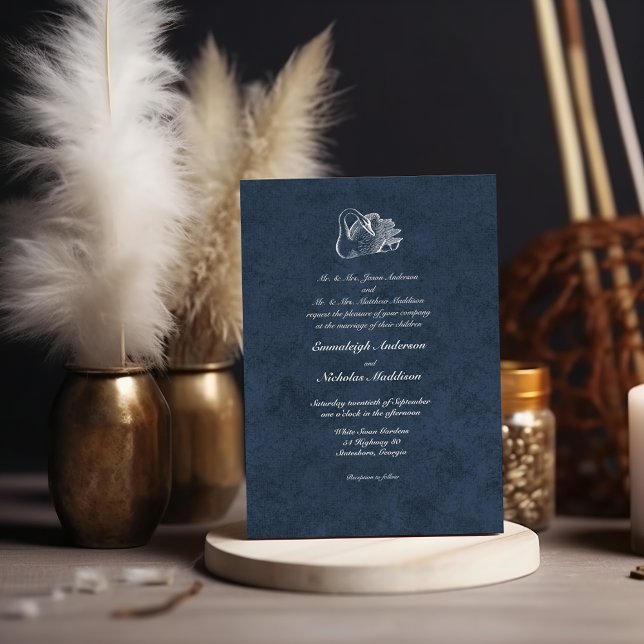 Invitación Boda Cisne Blanco Azul Marino (Subido por el creador)
