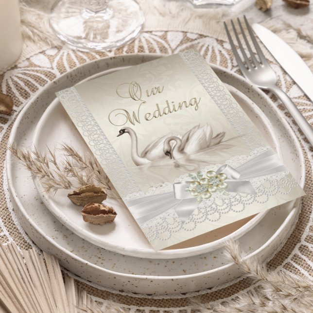 Invitación Boda cisnes blancos beige foto de Pearl Lace (Subido por el creador)