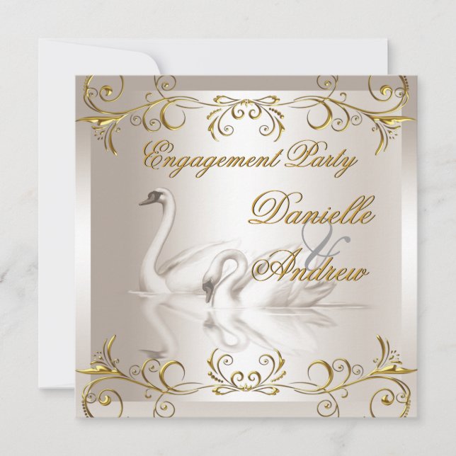 Invitación Boda Cisnes Dorado Sepia Elegante Fiesta (Anverso)
